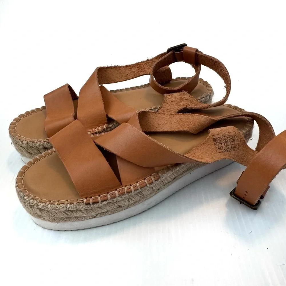 Soludos Olympia Platform Espadrille Sandals size 9 tan leather straps